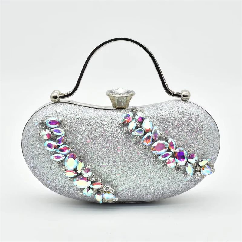 Vintage Diamant-Set klobige Sandalen mit Abendessen Tasche Set Mode Design Strass Abendtasche_voghion.com