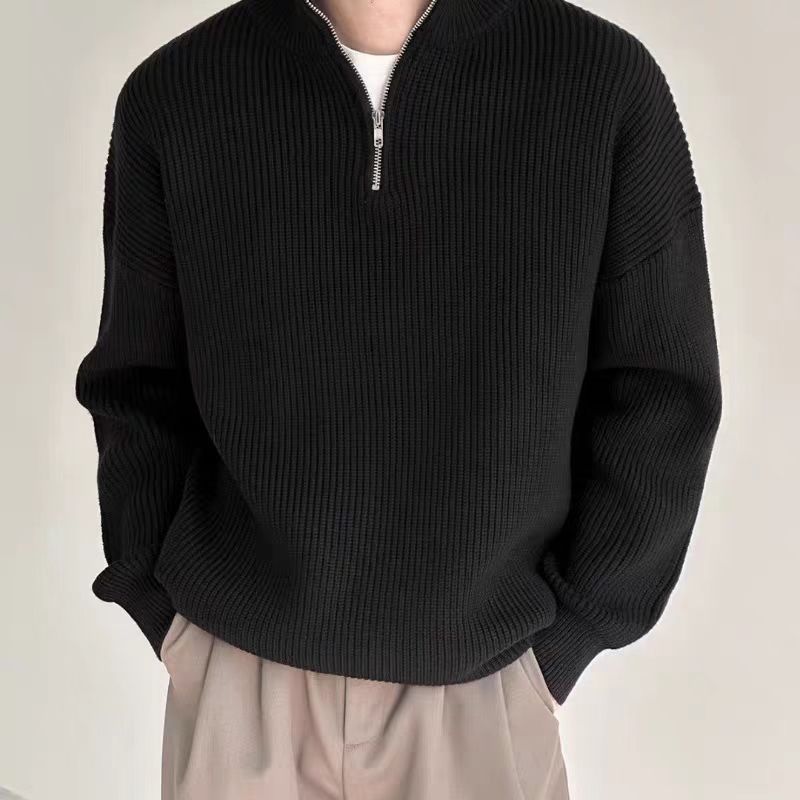 Maglione casual da uomo con mezza zip e collo alto, traspirante, lavabile in lavatrice, elasticizzato (bianco, grigio, nero, blu)_voghion.com