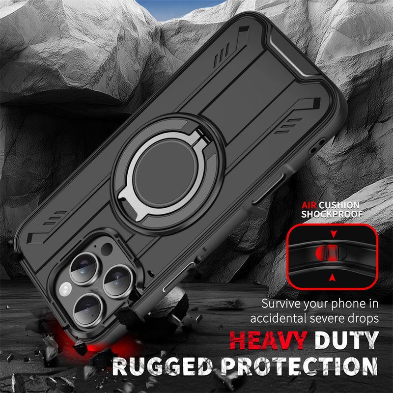 Custodia con supporto in metallo per auto con rotazione a 360° per iPhone 16, 15, 14 Plus, 13, 12, 11 Pro Max, con ricarica wireless magnetica._voghion.com