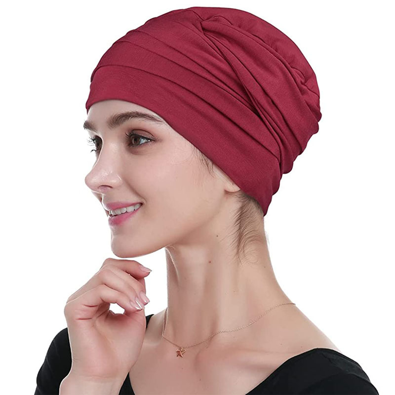 New Hexagon Ladies Heap Cap Solid Color Muslim Baotou Cap Bamboo Folded Cap_voghion.com