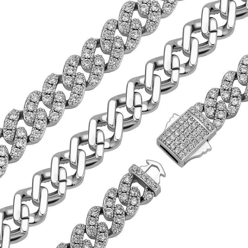 Men And Women's Jewelry 9mm Cuban Link Chain With Micro-Pave Zirconia, Spring Clasp Necklace And Bracelet Set, Hip Hop Unisex Fashion Accessory_voghion.com