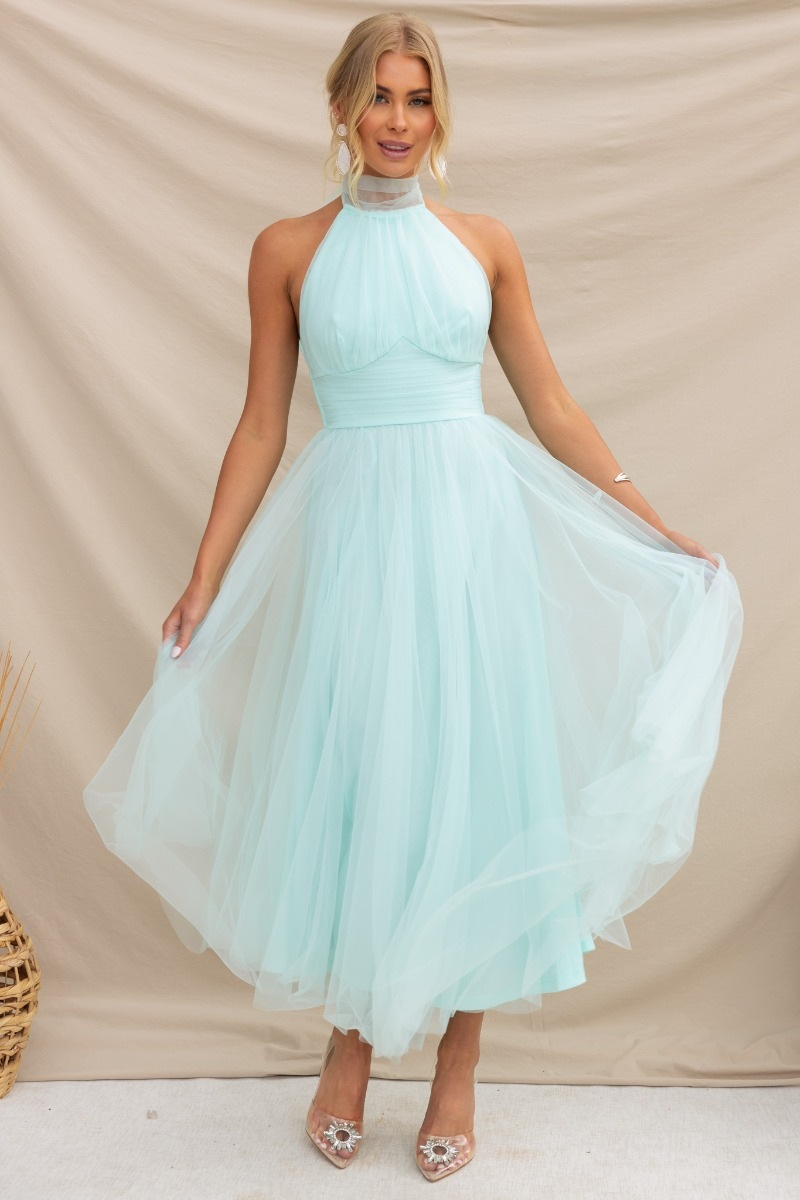 K New Style Choker Mesh High-neck Dress; Casual Holiday Dress._voghion.com