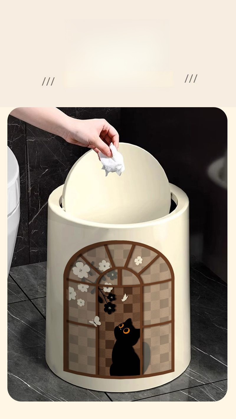 Chinese Style Cat Creative Household Large Capacity Living Room Kitchen Bathroom Trash Can Inner And Outer Double Bin_voghion.com