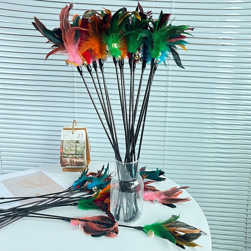 Pet Cat Toy Feather Bell Teaser Wand_voghion.com