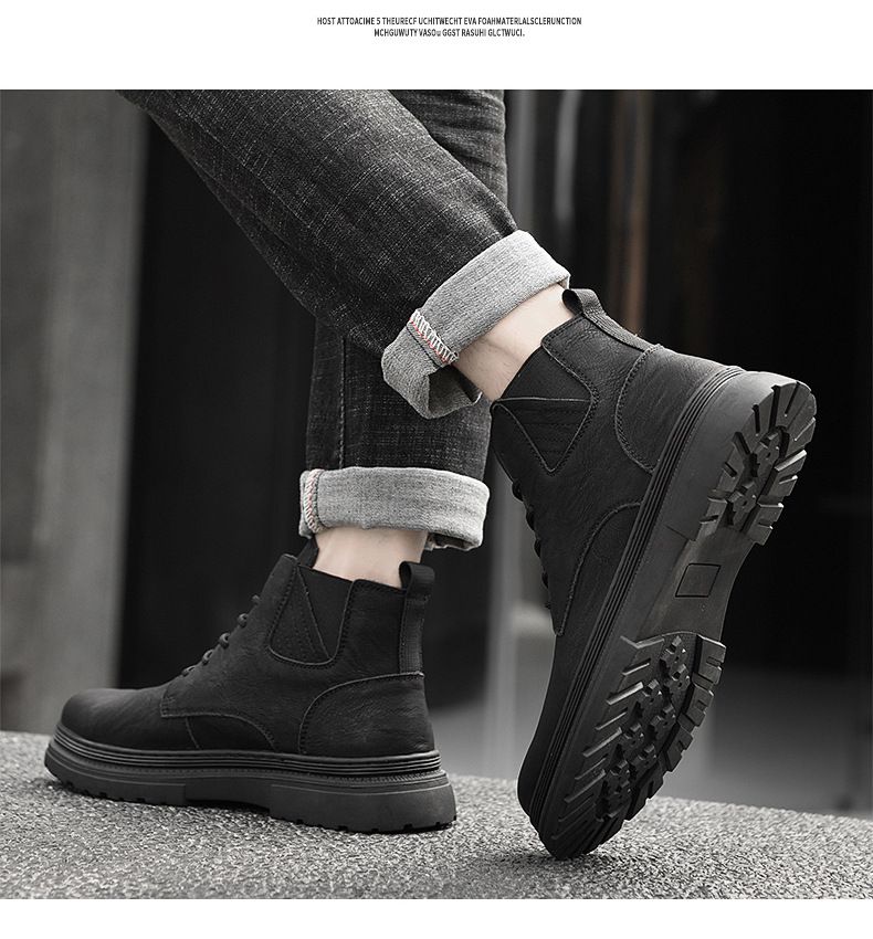 Große, dicksohlige Martin-Stiefel für Herren, lässige, handgekratzte Retro-Schneestiefel aus Samt._voghion.com