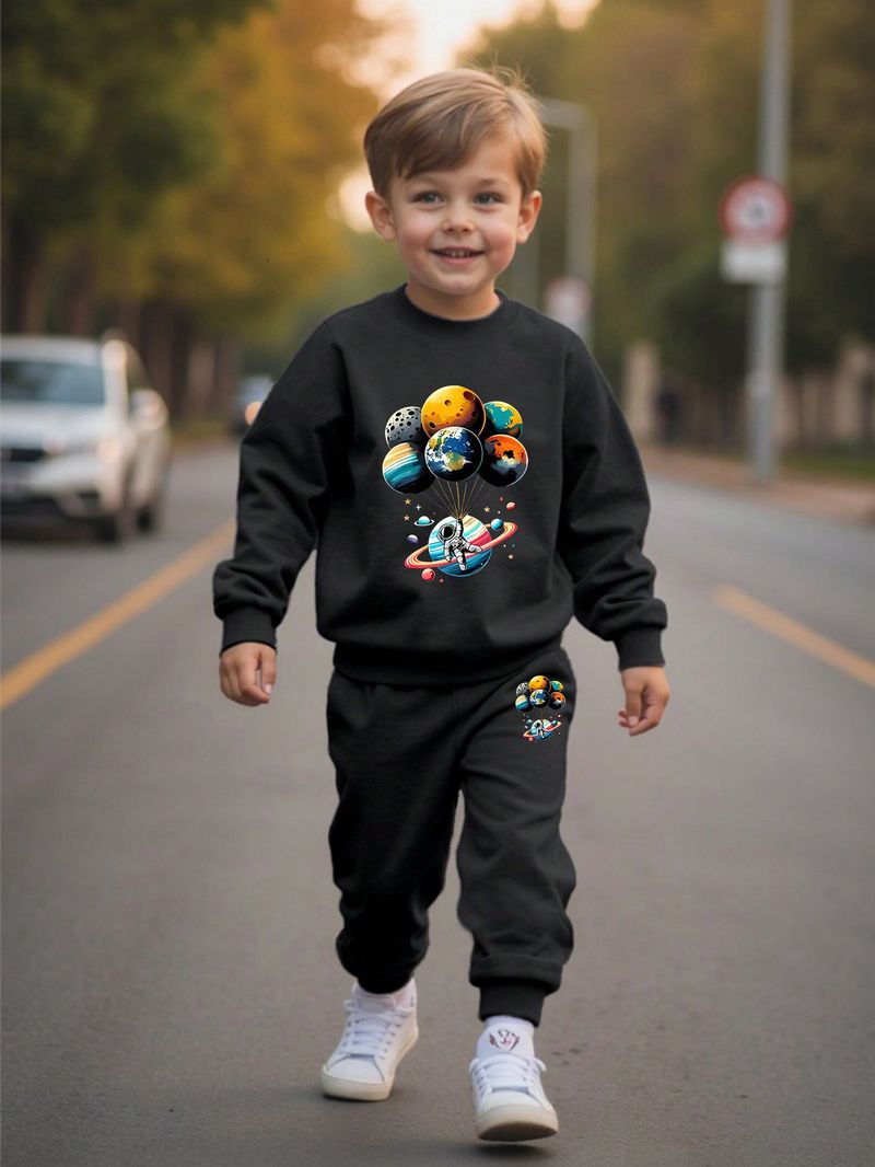 Kinderbekleidung für Jungen, langärmliger Sweatshirt-Anzug für mittlere und große Kinder, hübscher, lässiger Sweatshirt-Jogginganzug mit Rundhalsausschnitt, zweiteiliger Anzug_voghion.com