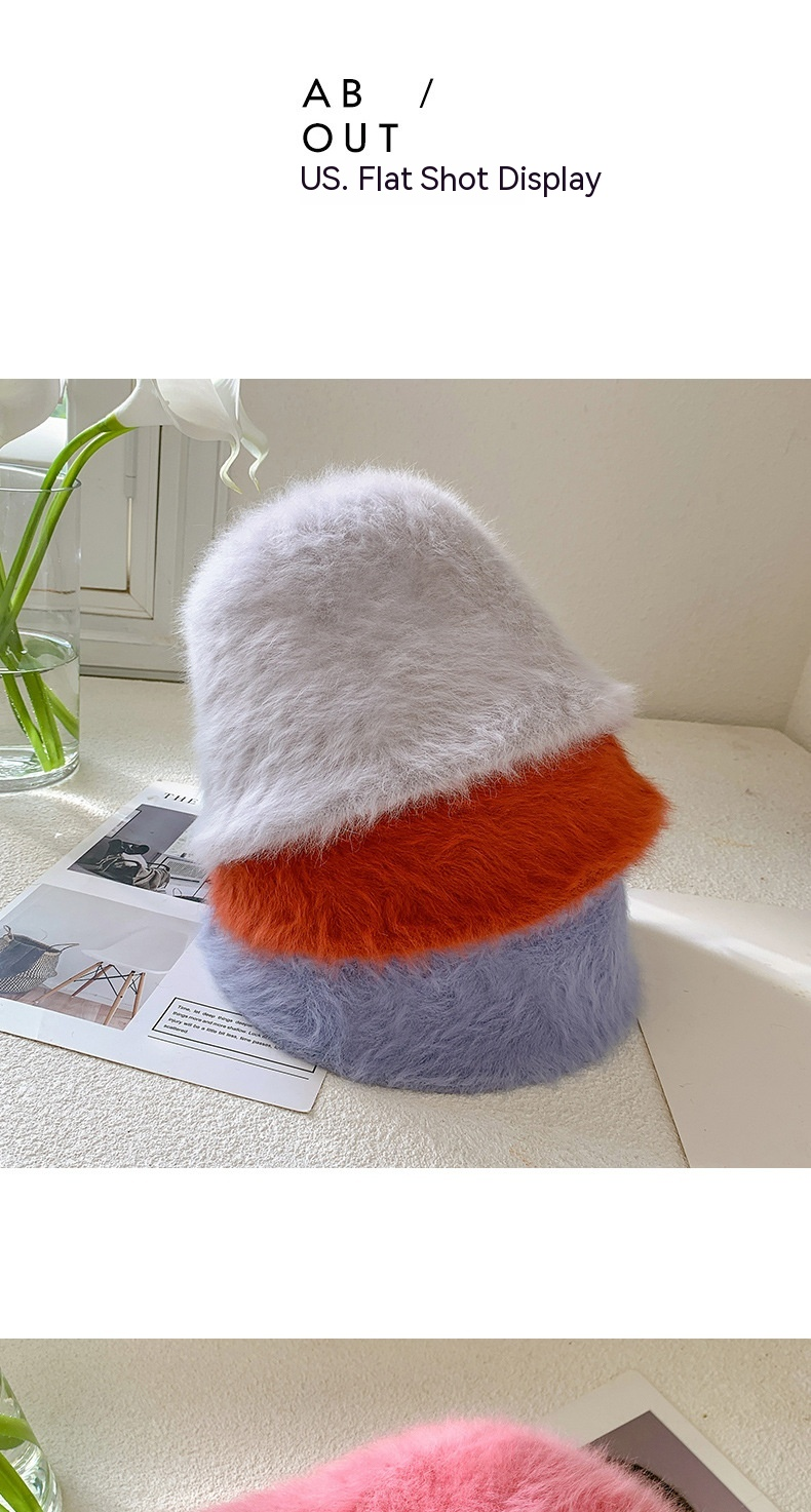 Mostra viso Berretto piccolo Temperamento autunnale e invernale per bambini Coniglio Peluche Cappello da pescatore Versione coreana Secchio versatile_voghion.com