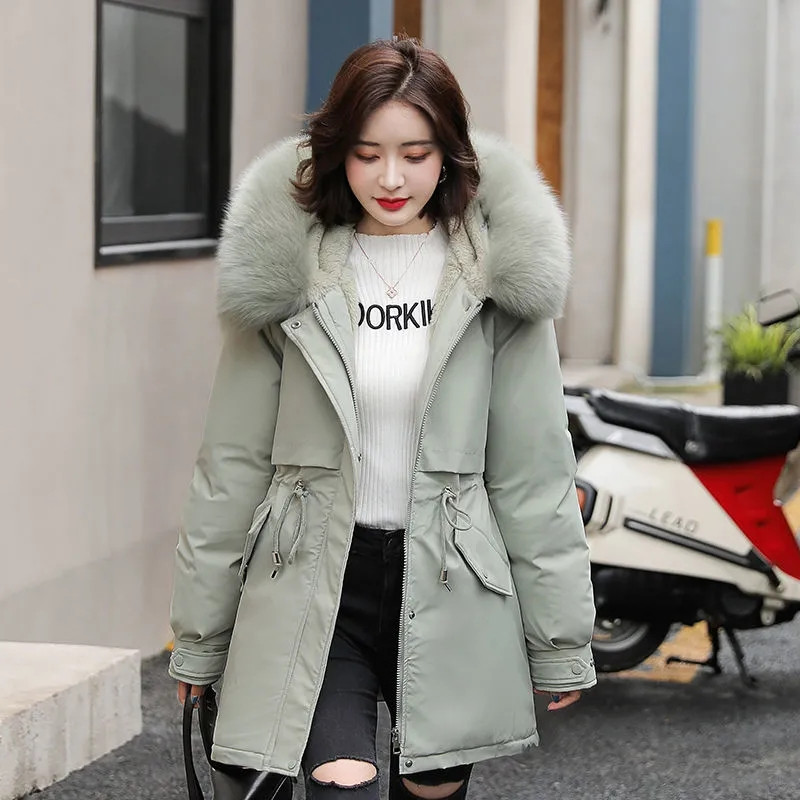 Parka con capucha para mujer, abrigo largo a la moda con forro de lana, Parkas ajustadas con Cuello de piel, ropa cálida para la nieve acolchada, novedad de 2023_voghion.com