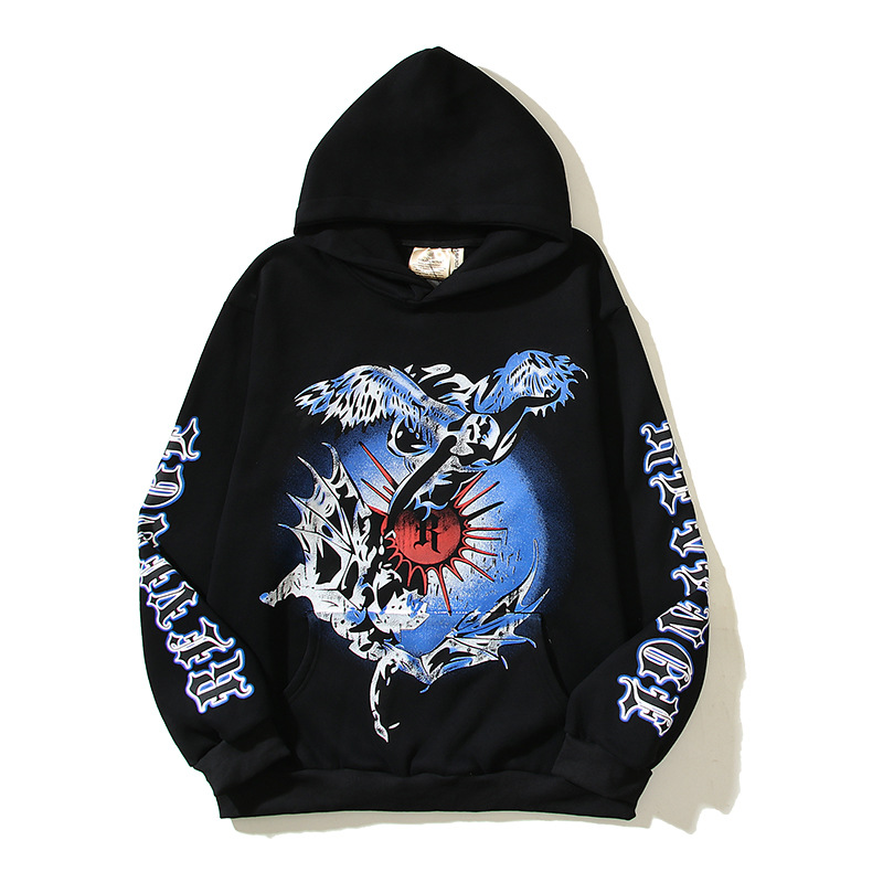 Men's vintage Eagle monogram print hoodie loose-fitting hoodie_voghion.com