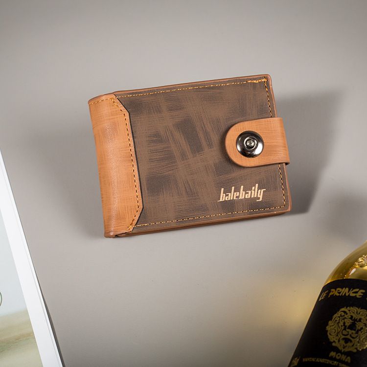 Men's Short Wallet With Magnetic Clasp, Single Buckle, Loose Leaf Platform, Horizontal Zipper Card Holder_voghion.com
