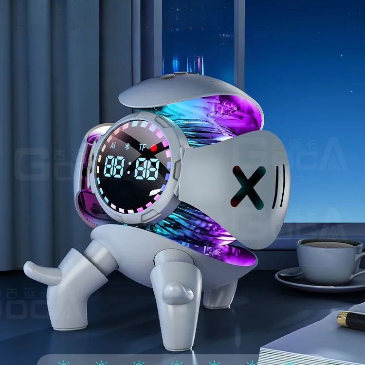 1 Mecha Little Monster Bluetooth Speaker Innovative Night Light Clock Cyber Car Desktop Robot_voghion.com
