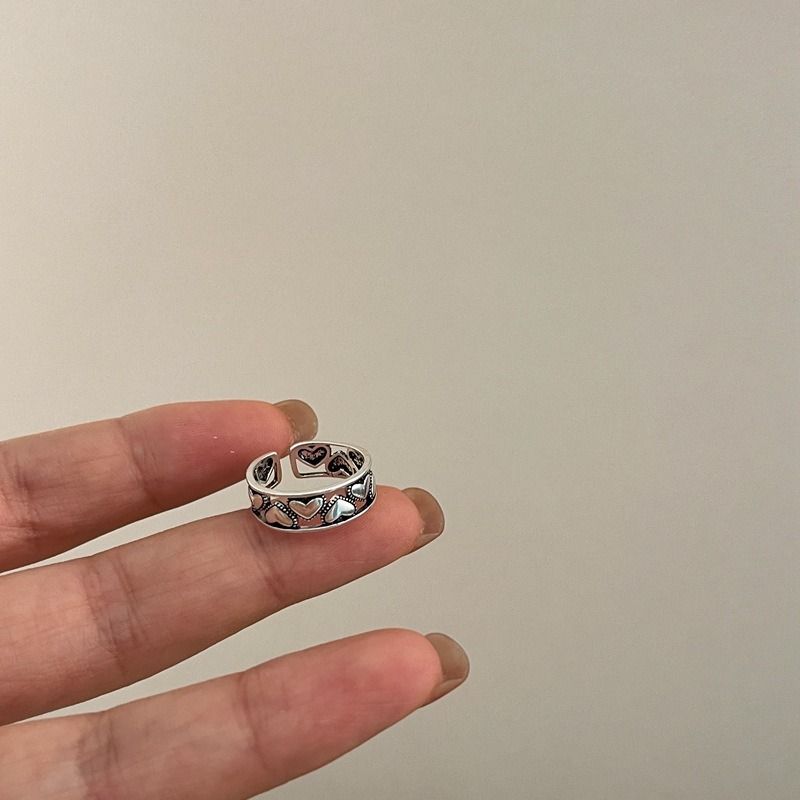 Super bello stile ins amore retrò anello in argento placcato rame per le donne, apertura regolabile, semplice anello sottile impilabile da ragazza_voghion.com