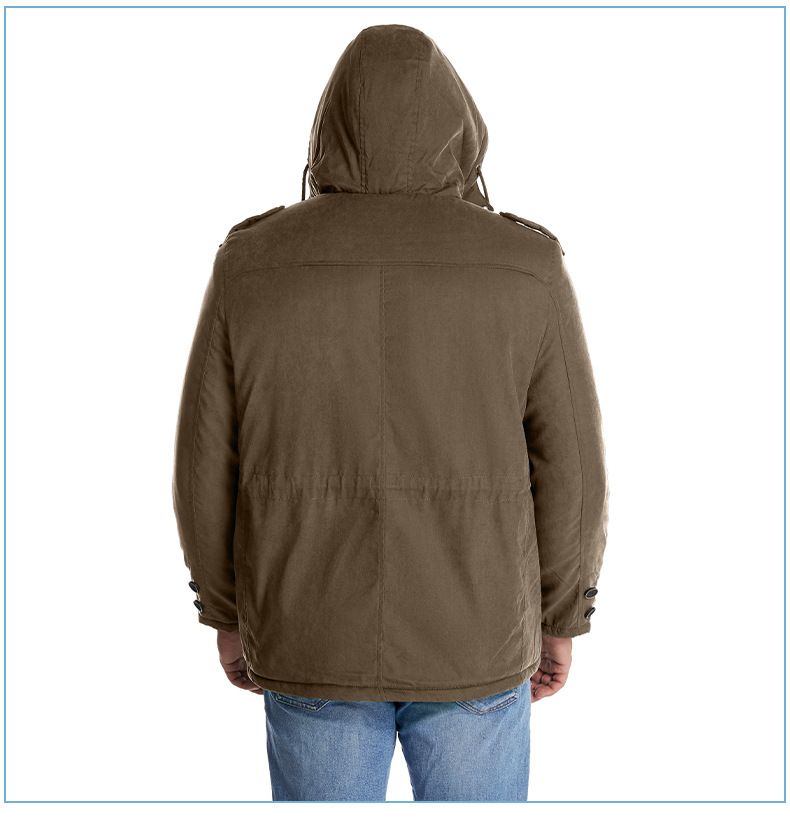 Men's Plus Size Shearling Hooded Cotton Jacket Thickened Multi-Pocket Cotton Top Casual Mid-Length Coat_voghion.com
