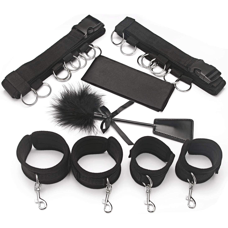 SM Sex Bondage Kit Restraints Handcuffs Collar Ankle Cuff Blindfold Feather Tickler Adult Games Toys for W_voghion.com