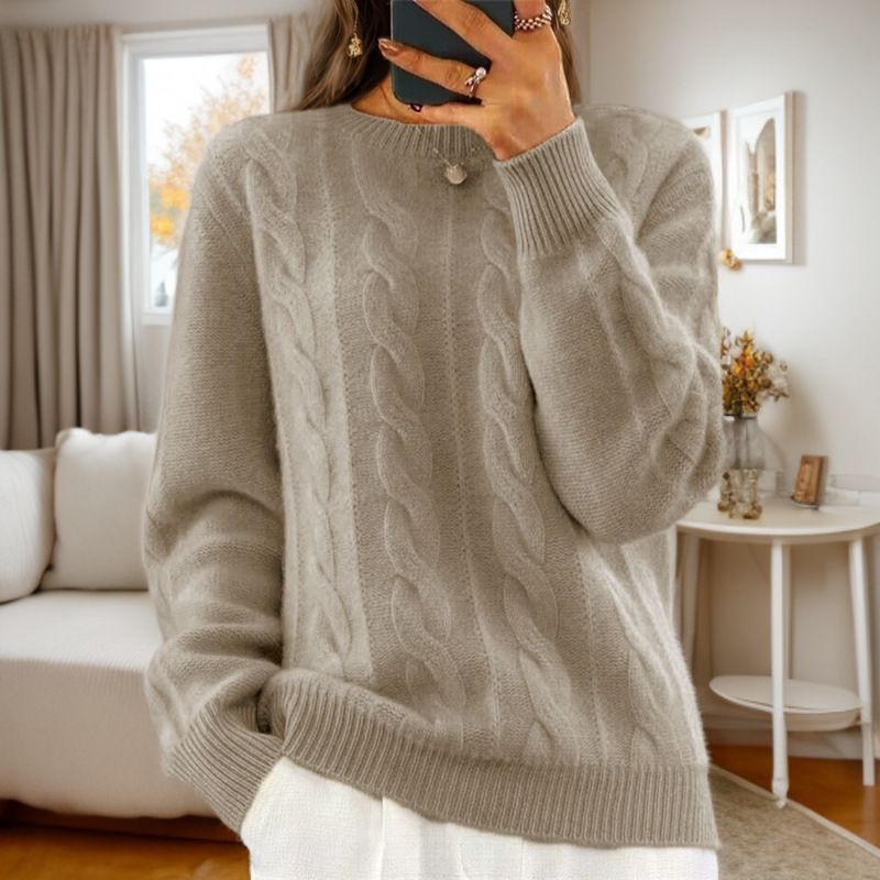 Women's Oversized Knit Sweater Chunky Cable Crochet Pullover Long Sleeve Solid Color Retro Casual Winter Warm_voghion.com