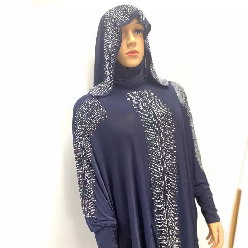 Conjunto de vestido de adoração solto com strass e seda gelo estilo plus size da Verve, abaya árabe_voghion.com