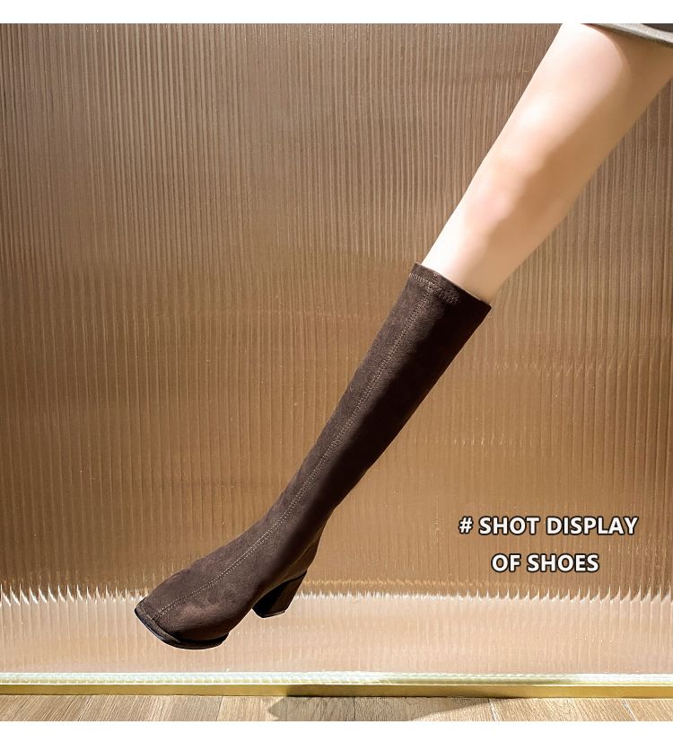 below The Knee Suede High Heel Square Head Shorty Long Boots_voghion.com