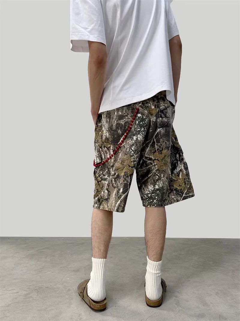 Ropa para hombre, estilo retro, estilo harajuku, con estampado de camuflaje, holgado, informal, para el trabajo y pantalones cortos._voghion.com