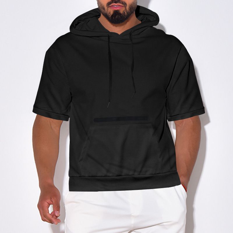 Maglietta estiva casual da uomo, con cappuccio e maniche corte, tinta unita_voghion.com