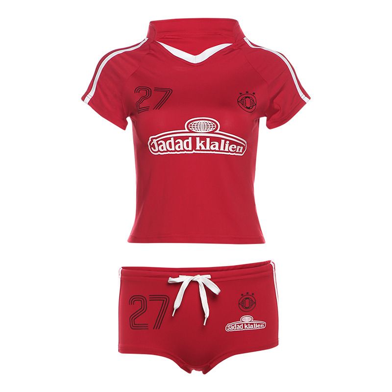 2025 Sommer Neue Sexy Slim Fit Crop Top Kurzarm Hohe Taille Hüfte-hebe Shorts Sport Set Für Frauen_voghion.com