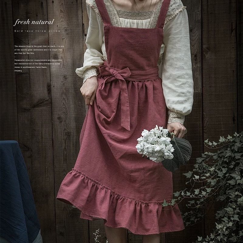 French Retro Pastoral Style Artistic Temperament For Home Kitchen Cooking Oil-Proof Nordic Solid Color Apron_voghion.com