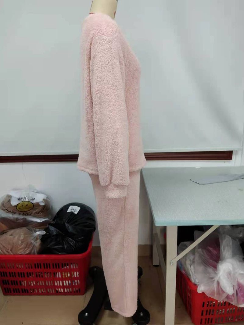 Women's solid color plus size thick winter clothing warm hooded pajamas outside the home wear_voghion.com