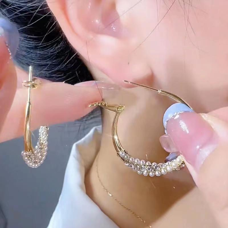 Women's earrings New Temperament Fashion Hoop Earrings Western Style High-end Crystal Earrings Light Luxury Unique Versatile Ear Accessories_voghion.com