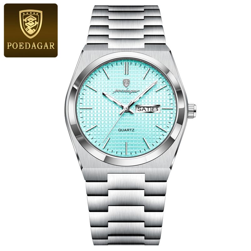 POEDAGAR Top Business Man Watch Luminous Waterproof Stainless Steel Men Wristwatch Date Week Quartz Fashion Casual Men's Watches_voghion.com