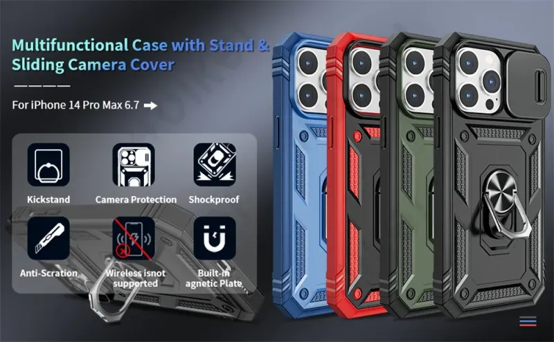 Case For 16 Iphone 15 Max 14 Pro 13 12 11 Slide Camera Heavy Duty Build In 360 Degree Rotate Kickstand Cover_voghion.com