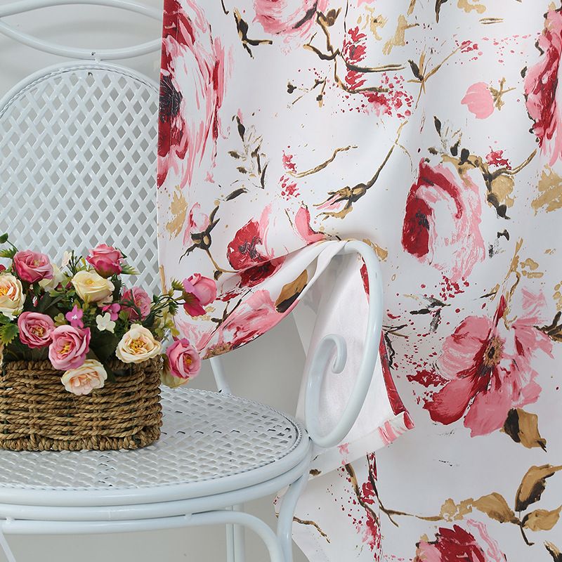 Nordic Printed Polyester Drapes – Boho Floral Semi-Sheer Curtains For Living Room & Bedroom (Eyelet Design, No Installation)_voghion.com