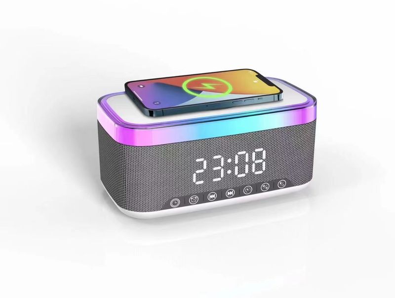 Kleurrijke wekker Multifunctionele Bluetooth-oplader Nachtlampje Luidspreker Draadloos opladen_voghion.com