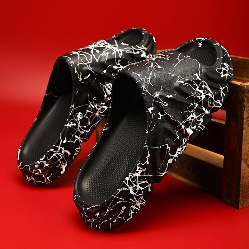 Pantofole da uomo estive, con due linee, stile bocca di pesce e graffiti, alla moda, da indossare all'aperto._voghion.com