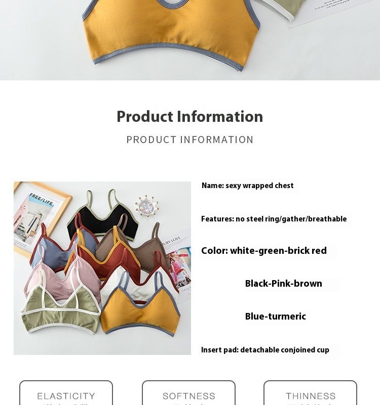 Canotta sexy da donna in puro cotone senza spalline, con schiena colorata, che copre il torace, per ragazze con seno grande e slip piccolo._voghion.com