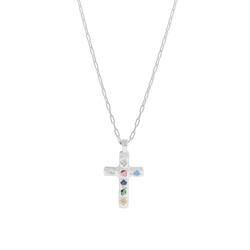 460 Korean Version INS Niche Light Luxury Design Sense Wrinkle Texture Cross Color-Block Zircon Necklace Pure Silver S_voghion.com