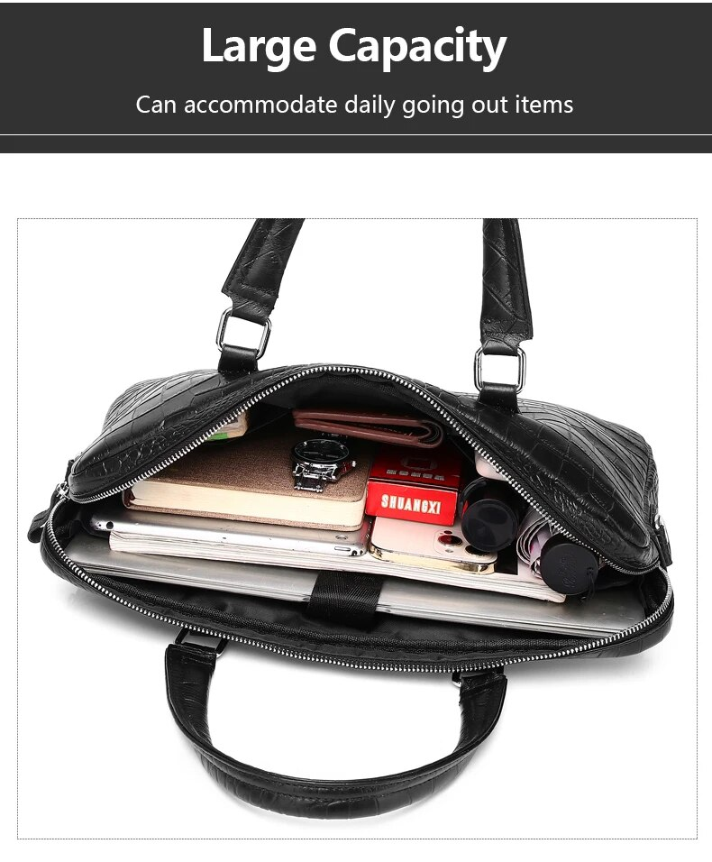 SCHLATUM Genuine Leather Crocodile Grain Briefcases Hard For Men 15.6 Inch Laptop Briefcase Bags Computer Bag Handbags_voghion.com
