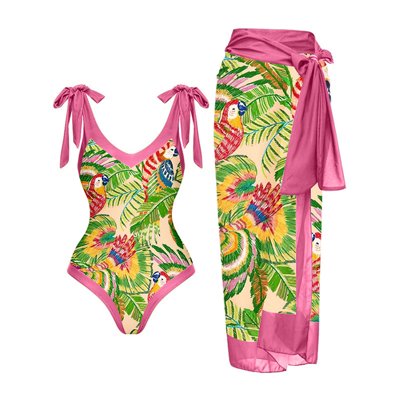 One-piece Swimsuit Women's V-Neck Belly Covering Slim Skirt Style Hot Spring Beach Skirt_voghion.com