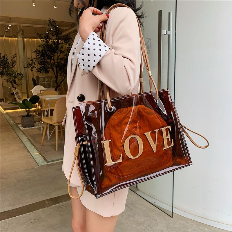 Borsa a tracolla grande capacità trasparente in gelatina, alla moda, grande, 2024, nuova borsa coreana per le donne_voghion.com
