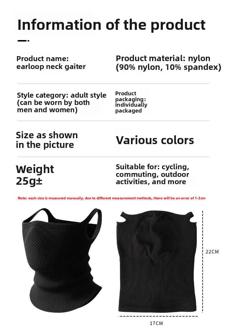 Scaldacollo invernale antifreddo per donna, per ciclismo elettrico, in nylon senza cuciture, con passanti per le orecchie_voghion.com