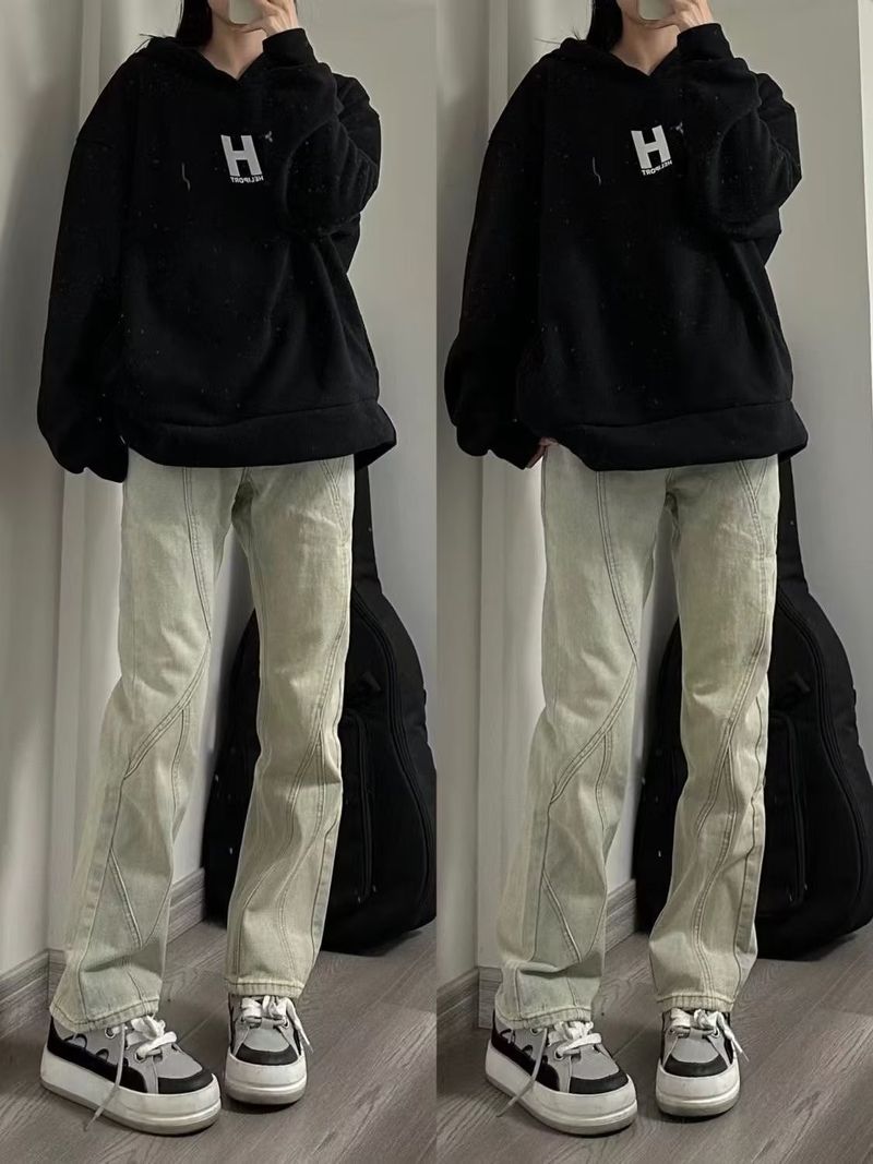 Jeans vintage da uomo lavati, pantaloni a gamba dritta, moda di strada, stile retrò, marrone chiaro usurato, comodi in cotone elasticizzato_voghion.com