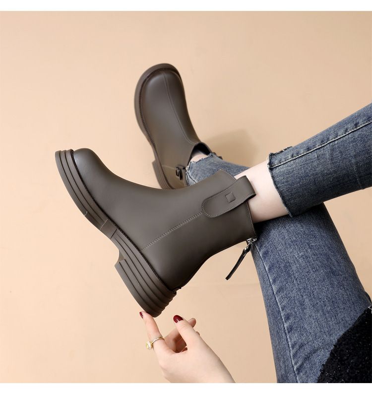 Clearance Short For Women Winter Thick British Style Martin Soft Sole Chimney Versatile Slim Boots Mid-Calf_voghion.com