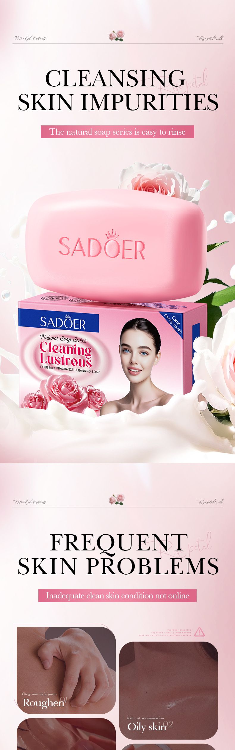 Sapone fatto a mano SADOER Sapone detergente profumato al latte di rosa 100 g Detergente Mani Corpo Comfort Pelle Unisex_voghion.com