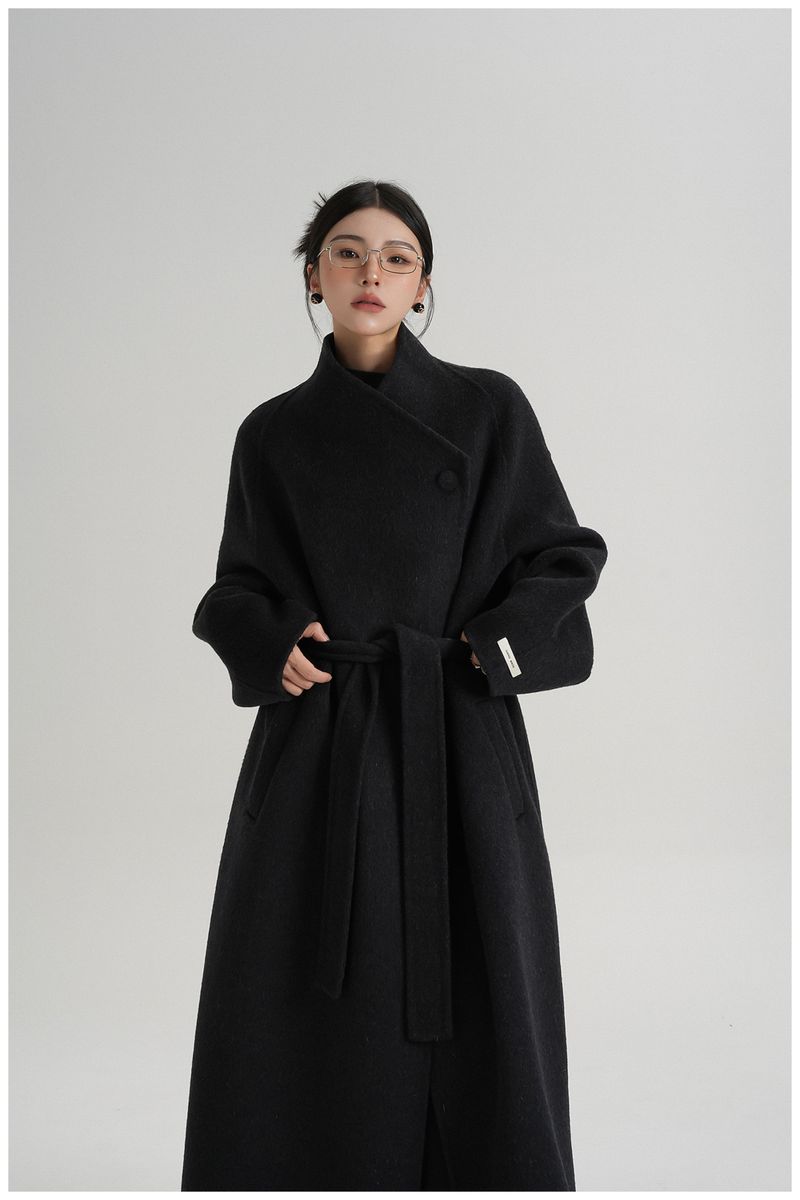 Elegant High-End Mid-Length Wool With Slanted Button Collar Woolen Coat For Women Autumn Winter Outfit_voghion.com