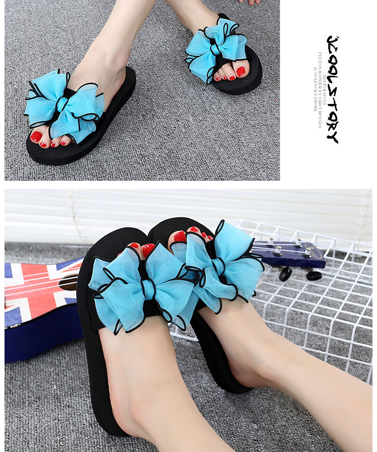 Sandales d'été, pantoufles à nœud pour femmes, talons hauts, tongs, chaussures compensées à la mode, semelles à plateforme, chaussures de plage portées en dehors du bord de mer_voghion.com
