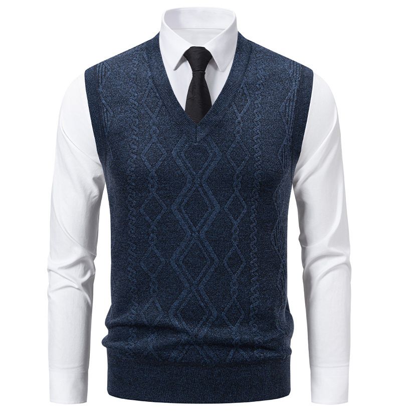 Herrenbekleidung Slim Fit Jacquard Pullover Weste Herren Slim Fit V-Ausschnitt Jacquard Pullover Weste, Strickpullover Ärmelloses Oberteil für Freizeitkleidung (L, XL, XXL)_voghion.com
