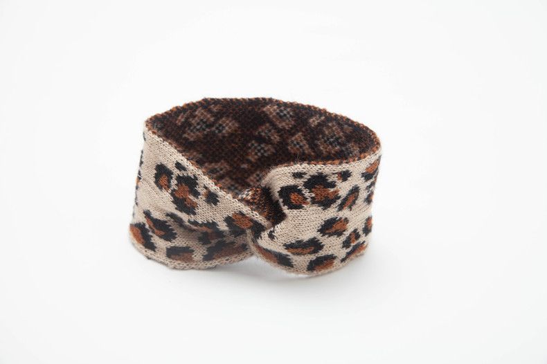 Unisex Leopard print headband with camel bow_voghion.com