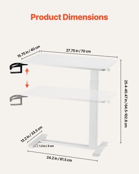 Overbed Table, Mobile Bed Side Table With 4 Hidden Wheels, Height Adjustable Rolling Laptop Desk With Cup Holder, Portable Particleboard Over Bed D_voghion.com