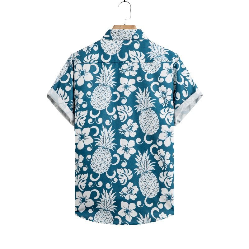 Camicia a maniche corte da uomo, estiva, con stampa ananas, ampia e ampia a maniche corte_voghion.com