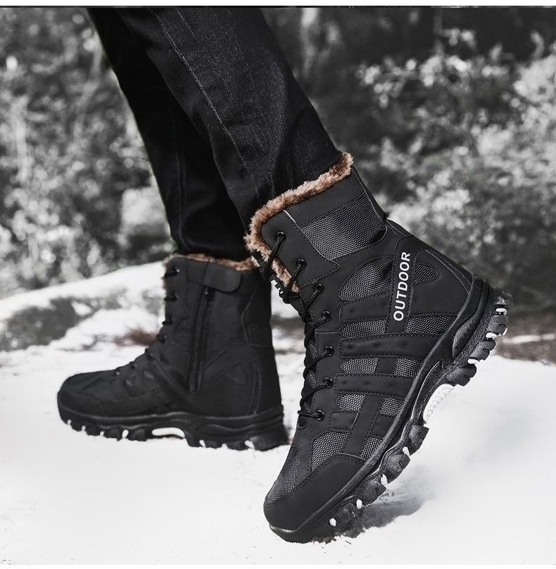 Bottes d'hiver de marque pour hommes, bottes de neige épaisses et chaudes, à lacets, bottines pour hommes, bottes de moto imperméables pour hommes, taille 47_voghion.com