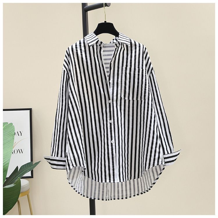Lässiges Langarm-Streifenhemd für Damen – Locker sitzende Baumwollbluse für Frühling und Sommer – Elegantes Büro und Alltagskleidung_voghion.com