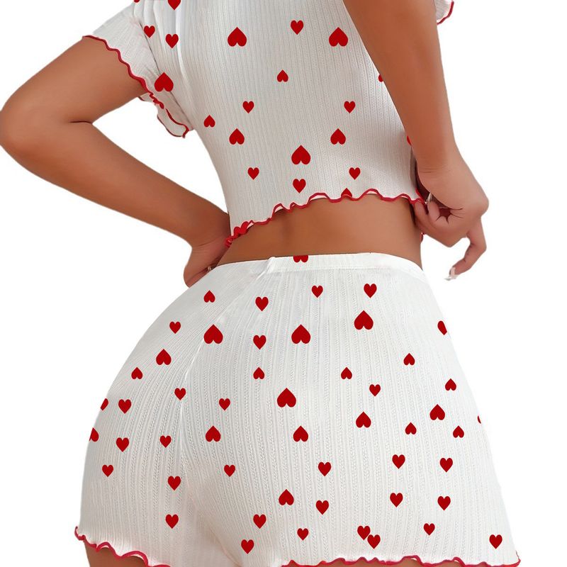 Women's Sleepwears Jacquard Pit Shorts Short Sleeved Love Women's Pajamas Set Can Be Worn As Home Clothes_voghion.com